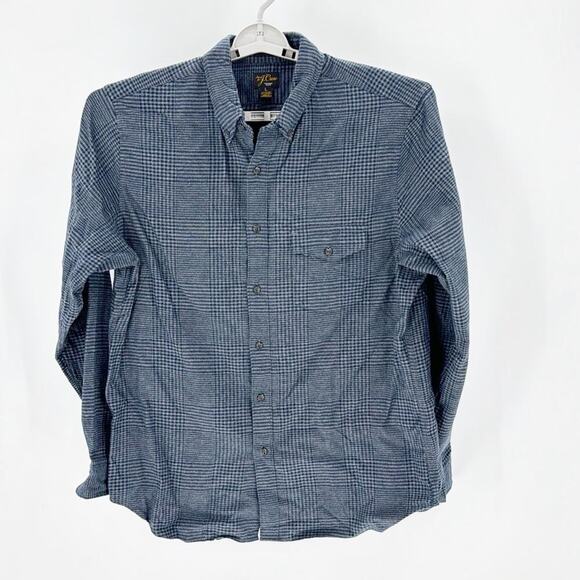 J.Crew Men's button down Cotton Cashmere Flannel Navy Gray Plaid Size L warm - Picture 1 of 7